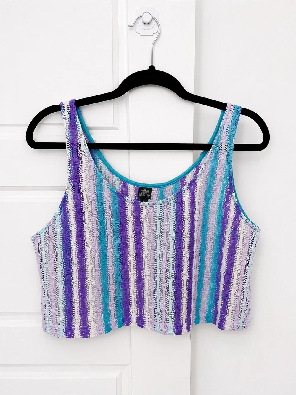 Wild Fable Crochet Knit Striped Crop Tank Top L Boho Festival
